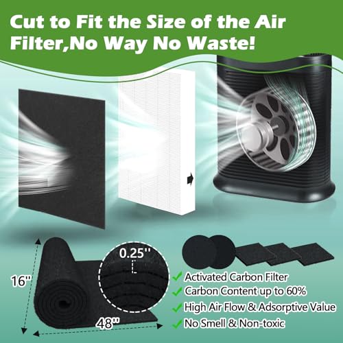 Cut to Fit Carbon Air Purifier Filter Roll, 16x48x1/4 inches Size Activated Charcoal Dust Filter Sheet,Carbon Pad Replacement for Air Vent,AC,Range Hood,Pond,Compost Bin,Odor Absorbing - style: 16" x 48"(Black)