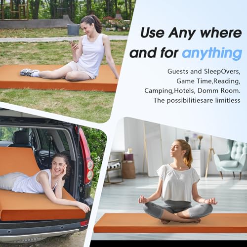 CYMULA 3 Inch Memory Foam Camping Pad, Camping Essentials Roll Up Floor Mat for Car Camping, Cot, Tent, Truck, Travel and Guest Use, Non-Slip Waterproof Bottom, Removable Cover - color: BROWN, size: Twin XL:80*38*3