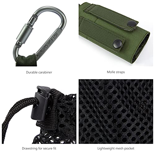 BASSDASH Tactical Molle Water Bottle Pouch with Carabiner Foldable Mesh Holder Bag for Travel Fishing Hunting Hiking Outdoor Activities - color: Army Green with Molle Straps