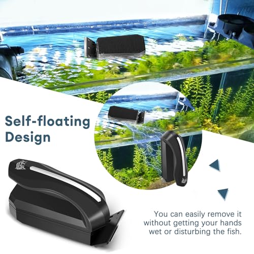 AQQA Aquarium Magnet Glass/Acrylic Cleaner,Fish Tank Cleaner Brush,Magnetic Algae Scrapers Cleaning Tools with 2 Detachable Scrapers,Floating Freshwater Saltwater (L) - size: Large