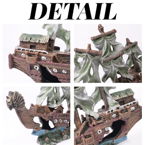 Fish Tank Decorations Aquarium Shipwreck Adornment Aquarium Décor Thematic Ornaments Fish Tank Accessories for Shrimp or Betta Fish Hideout - color: Ship