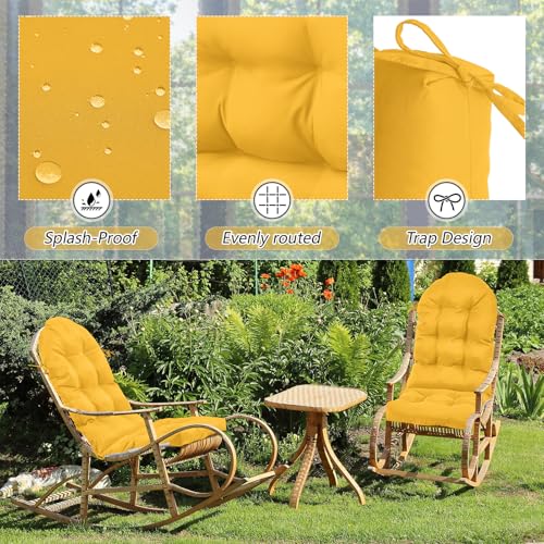 Geelin 2 Pcs Outdoor Patio Chair Cushion Thick High Back Adirondack Chair Cushion Tufted Weather & Fade Resistant Anti-Slip Outside Rocking Chairs Pads with Ties, 44 x 19 x 4 Inch (Amber) - color: Amber