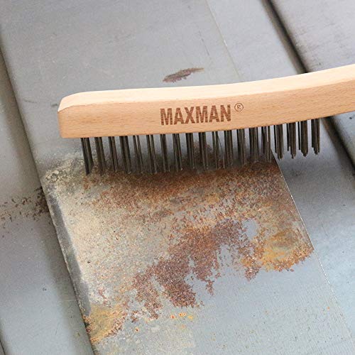MAXMAN Wire Brush, Heavy Duty Stainless Steel Wire Brushes for Cleaning Rust, Grill Brush, Steel Brush for Paint Removal, Welding, Stiff Bristle Metal Brush with 14" Long Beech Handle, Large - style: 1 Stainless Steel Brush