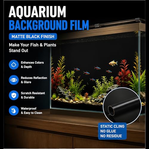 Black Aquarium Background Film, 79"x23.6" in, Static Cling Fish Tank | PVC Static Cling Backdrop, No Glue, No Residue, Removable, Reusable, Easy Install for Fish Tanks - size: 79"x23.6"in