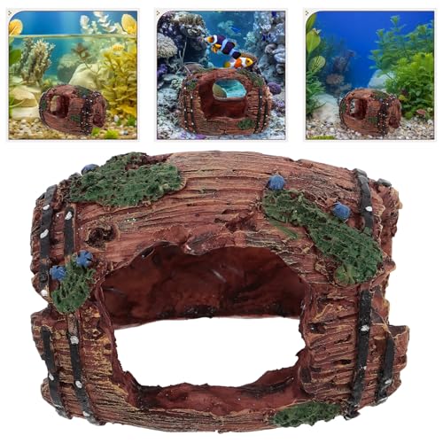 Toddmomy Aquarium Barrel Cave Fish Hiding House Resin Ornament Large Red Hideout Decoration for Shrimp and Betta Fish Tank Landscaping Accessory