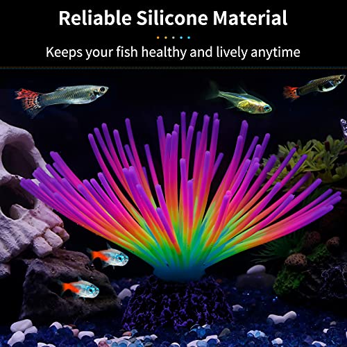 Uniclife Aquarium Imitative Rainbow Sea Urchin Ball Artificial Silicone Ornament with Glowing Effect for Fish Tank Landscape Decoration - color: Rainbow Sea Urchin