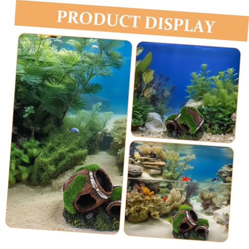 Resin Aquarium Barrel Ornament Fish Tank Broken Barrel Decoration Shrimp Hideout Shelter Realistic Fish Tank Decor for Betta and Aquarium Pets