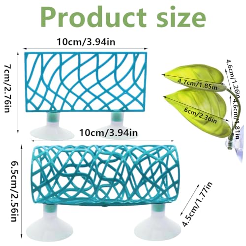 Betta Fish Tunnel Tube & Hammock with Leaf Pad, Blue, Aquarium Decor Ornament, Wall Hanging, Small Fish & Shrimp Habitat
