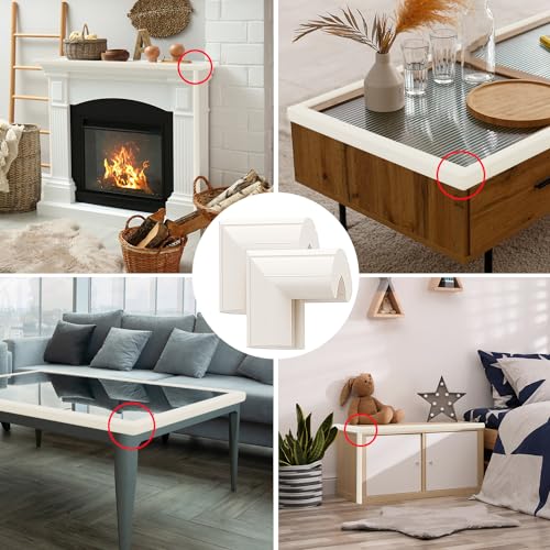 8 Pack Large Table Corner Protector for Kids, Baby Proofing Soft Rubber Foam Cushion Corner Covers, Heavy-Duty Corner Bumper Guards for Furniture Stair Cabinet Fireplace - Pre-Taped, White - color: White