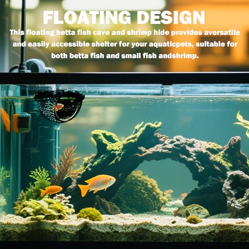 2 Pcs Betta Fish Tank Accessories, Betta Hide & Hammock, 3D Printed Aquarium Decorations, Floating Betta Resting Spot, Black