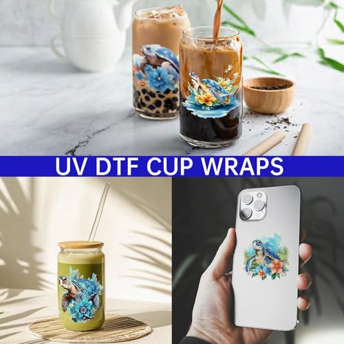 UV DTF Cup Wrap for 16oz Glass, 12 Sheets Watercolor Turtle Rub On Transfers, UV DTF Decals Stickers for Water Bottle - style: Watercolor Turtle