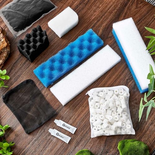Threlaco 38 Pcs Filter Media Compatible with Fluval 406/407 Canister Filter, Maintenance & Replacement Kit, Including Bio Sponge, Activated Carbon, Ceramic Rings, Mesh Bags, Rags, Silicone Lubricant - style: 406/407