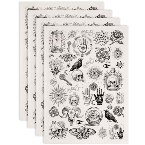 SUPERDANT 4PCS Divination Underglaze Paper Transfer Skull Witchcraft Transfer Paper for Clay Ceramic Porcelain Under Glaze Transfers for Pottery Enamel Decals Black Underglaze Decal Papers - style: Divinatory Elements