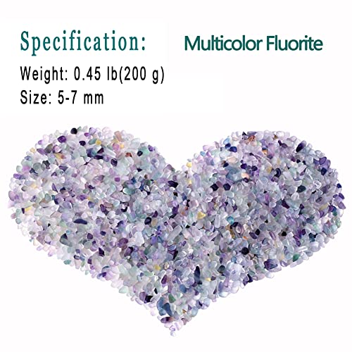 MAIBAOTA Natural Multicolor Fluorite Crystal Quartz Rocks Chips Vase Filler Rocks for Succulent Plant Small Fish Tank Aquarium Gravel Decorative Pebbles Stones(200 gram) - color: Multicolor-fluorite, size: 0.45 Pound