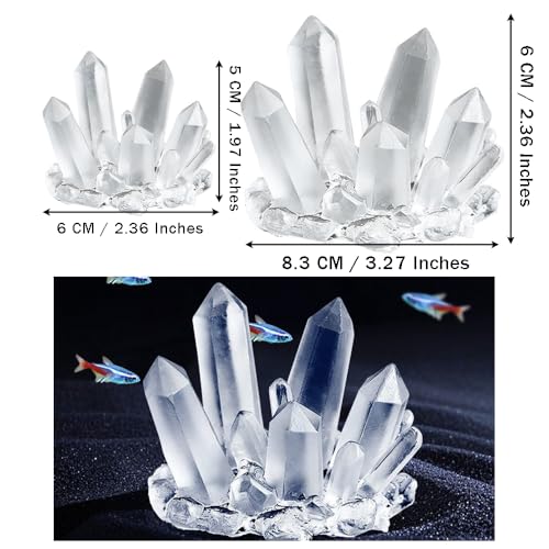 Betta Crystals Stones,Mini Cystal Cluster Ornaments,Small Fish Tank Artificial Crystals Decor,Aquarium Resin Decorations,2 Pieces