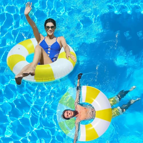 2 PCS Inflatable Pool Floats for Swimming Pool Party Lake Beach Adults - Floaties Pool Tubes Swim Rings Tubes Floaties for Beach Pool Party Decorations - color: Yellow, size: 29"