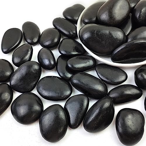 Polished Black River Rocks - 2-3 inch 20LB High Polished Decorative Pebbles, Stones for Landscaping, Natural River Rocks for Outdoor Décor, Plants,Vase Filler,Fish Tank - size: 20LB, style: Black