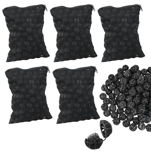 500 Pieces Bio Balls Filter Media Bulk 0.6 Inch Large Bio Balls for Pond & Aquarium Filters Pond Filter Media for Outdoor Ponds（Comes with 5 Black mesh Bags） - size: 0.6 Inch