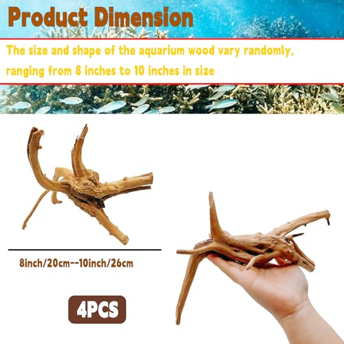 4PCS Driftwood for Aquarium 8-10in Natural Spider Wood Reptile Branches Fish Tank Log Ornament Aquarium Trunk Decoration - size: M:Spiderwood (8-10in 4PCS)