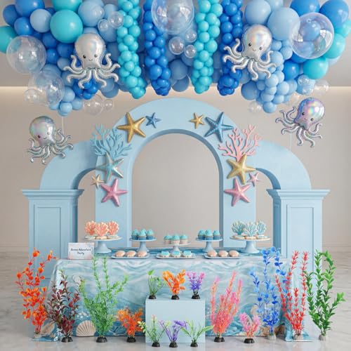 Outus 18 Pcs Under The Sea Party Decorations Ocean Theme Birthday Party Decorations 4" 12" 14" Artificial Fake Seaweed Plants Table Centerpiece for Summer Underwater Fish Tank Lifelike Decor