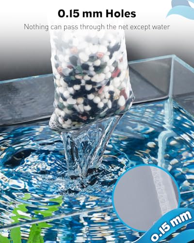 Pawfly 4 Pack Aquarium Filter Media Bags with Drawstring 150 Micron Aquarium Mesh Bag for Fine Resins, Activated Carbon, Bio Filter Balls, 8" x 3" Ceramic Rings