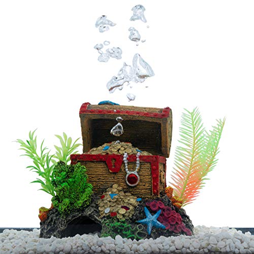 GLOFISH Aquarium Décor and Pump, Treasure Chest Air Pump Decoration for Fish Tanks, Multicolor