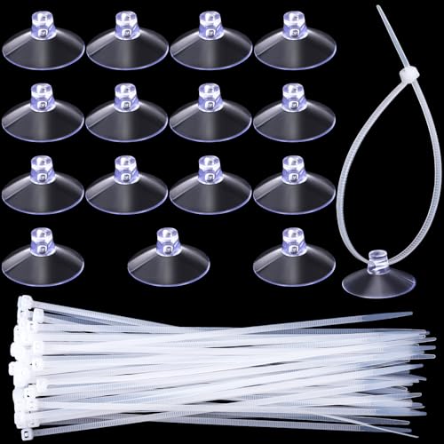 PAGOW 15 Pcs Aquarium Suction Cups with 30pcs Zip Ties, Suction Cup for Fish Tank Plants Binding Moss Shrimp Nest Landscape Fixation, Utility Sucker Pad Without Hooks for Kitchen Hanging Organization - color: Clear (Set of 45), size: 1 inch