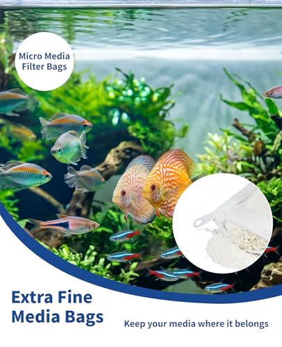 12PCS Aquarium Filter Media Bags, 6PCS 4” x 4” & 6PCS 3” x 8” Extra Fine 100 Micron Mesh with Plastic Zipper for Fish Tank Filter Media, Activated Carbon
