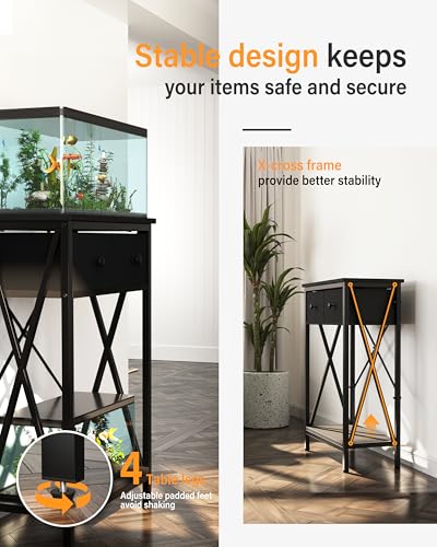 Fish Tank Stand 10 Gallon: Sturdy Aquarium Stand with Accessories Storage - Metal Fish Tank Table for 5-10 Gallon Reptile Breeder Turtle Terrarium - 19.4"X11.5" Weight Capacity 220 lbs