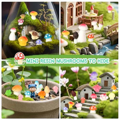 100pcs Mini Mushrooms Tiny Resin Mushrooms Miniature Little Small Mushroom Figures Bulk for for Micro Fairy Garden Landscape Aquarium Accessories Dollhouse Hide Crafts Decor - style: 100Pcs