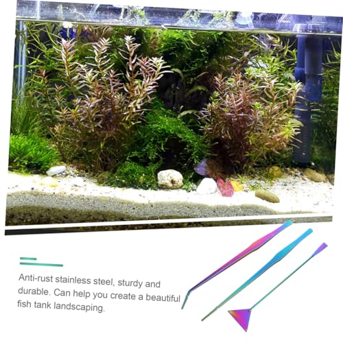 VICASKY 3-Piece Stainless Steel Aquarium Tools Set Colorful Titanium Coated Tweezers Spatula and Scissors for Aquascaping and Aquarium Maintenance