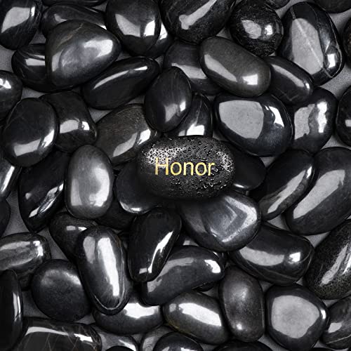 11lbs Polished Black River Rocks,Natural Decorative Stones for Indoor Plants,Vases & Fish Tank,Includes 1 Engraved Inspirational Rock,1-2 Inch Decorative Pebbles for Garden Landscaping - size: 11 Pounds, style: Black