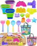 Unistylar Beach Toys, Sand Beach Toys for Toddlers with 3 Collapsible Foldable Sand Bucket and Shovels, Mesh Bag, Castle Animal Molds Sets, Travel Sandbox for Kids Age 3-10 - style: 3 Beach Buckets Set
