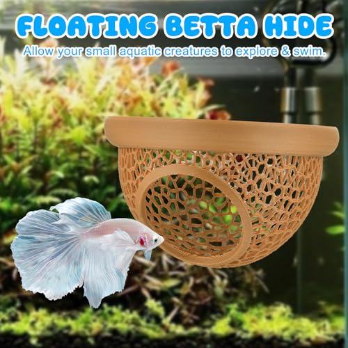 Floating Betta Hide & Shrimp Cave – 3D Printed Aquarium Hammock, Feeder & Rest Spot – Floating Betta Log & Cave Decor for Nano Tanks, Corydoras, Shrimp & Small Fish – Safe PLA, Patent Pending - color: Wood