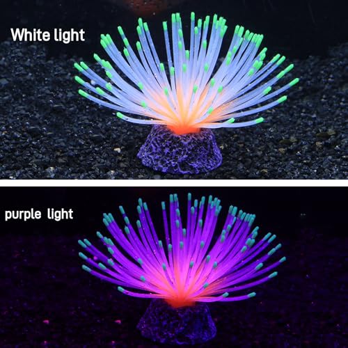 Fluorescent Rainbow Sea Urchin Aquarium Decor - Glows Under Blue Light, Weighted Silicone Ornament for Fish Tank with Swaying Spines, Saltwater & Freshwater, Vibrant Aquascape Centerpiece (Green) - color: Green