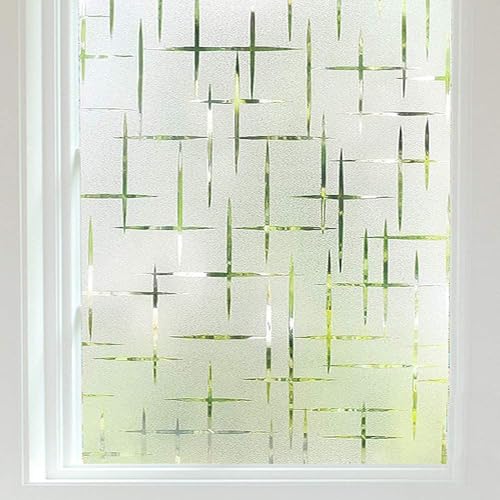 Finnez Frosted Window Film Non-Adhesive, Frosting Privacy Film for Glass Windows, Self Static-Cling Decorative Window Cling for Home Office UV Protection Cross Pattern 17.5 x 78.7 inches - color: Cross Pattern, size: 17.5 x 78.7 inches