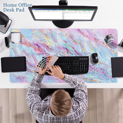 Desk Mat, Desk Matt for Desktop, DeskPad Mat, XXL Large Mouse Pad for desks, Anti-Slip Big Mousepad with Stitched Edges, Keyboard Pad Mouse Mats for Computer, Work, Game, Office, Home, Purple Marble - color: Colored Marble, size: 31.5" x 15.7"