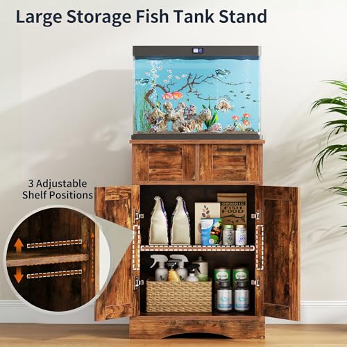10 Gallon Aquarium Stand, Fish Tank Cabinet with 2 Drawers, Aquarium Stand for 5-10 Gallon Fish Tank Accessories Storage, 20.5" x 11.0" Tabletop, Rustic Brown PTBX02BR - color: Rustic Brown, size: 5-10 Gallon