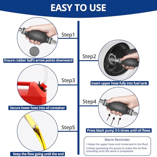 Siphon Pump - Gasoline Transfer Pump, Portable Hand Fuel Siphon Pump with 10 Ft PVC Hoses, Manual Gas Syphon Pump for Oil, Diesel, Water, Liquid, Fluid - color: White