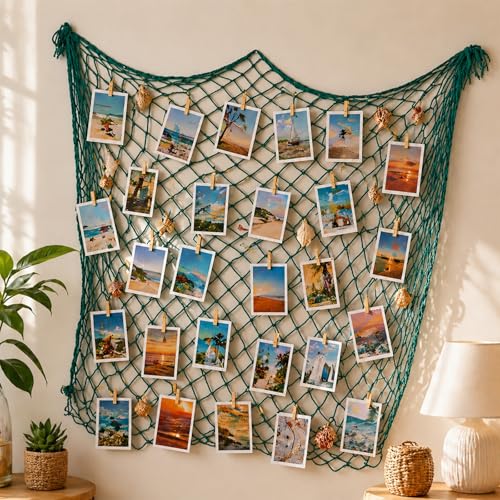 Decorative Fishing Net for Party,80x40 Inch Large Decorative Fish Netting Table Runner, Wall Photo Hanging Fishnet for Nautical Mermaid Pirate Hawaii Beach Under the Sea Party Decorations, Aqua - color: Aqua