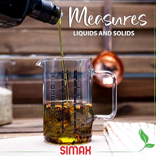 Simax Glass Measuring Cup: 16 Oz Measuring Cups Glass - Liter, Oz and Ml Measuring Cup for Liquid - Borosilicate Glass Metric Measuring Cups in Gram - Measure Flour and Sugar Grams - Easy Pour Spout - size: 16 Ounce