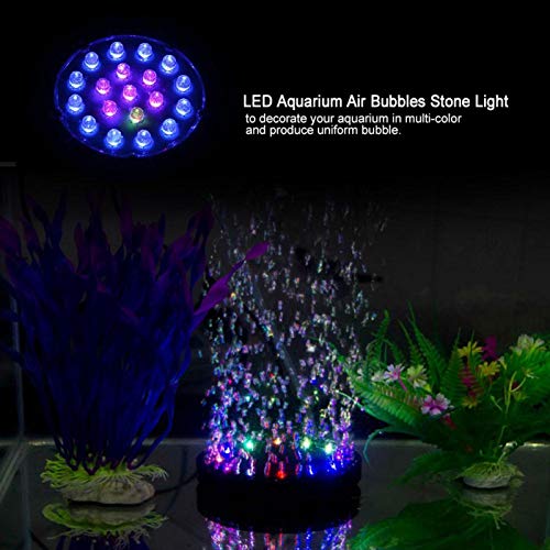 Aquarium Air Stone, 19 LEDs Round Bubble Generator Fish Bubble Light Air Pump Bubble Stone Lamp Colorful Fish Submersible Light Aquarium air Bubble Light