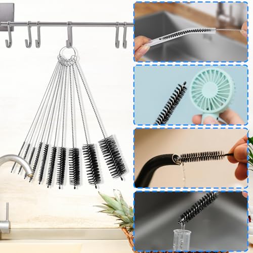 Ixiaoyoo Cleaning Brushes Set, 10 Pieces 8 Inch Nylon Tube Brush + 60 Inch Flexible Long Drain Brush, Hose Pipe Brush, Suitable for Home Kitchen, Bathroom, Fish Tank, Water Pump Accessories (Black) - color: Black Cleaning Brush Set