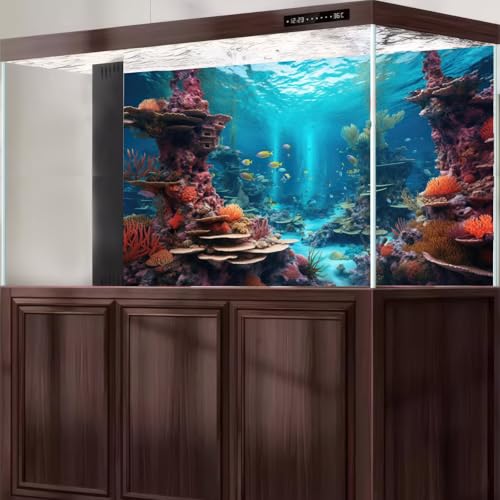 Under The Sea Aquarium Background Vibrant Coral Reef Turquoise Ocean Seascape Fish Tank Background Aquatic Seagrass Submerged Structure Terrarium Backgrounds Underwater Reptile Backgrounds 24x12in - color: Blue_Purple, size: 24(W)x12(H)in