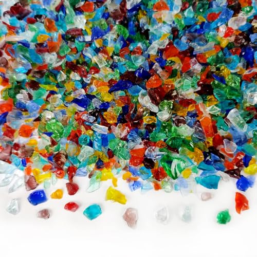 HappyFiller 1.3 LB Crushed Glass Sand Broken Fire Glass Pieces Crush Terrarium Rocks Stones for Resin Art,Crafts,Fire Pit,Succulents,Vase Fillers,Candle Holder Filler,Mixed Color - color: Mixed