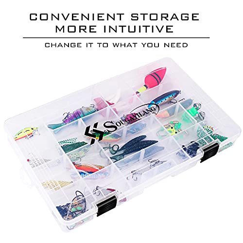 Sougayilang Fishing Tackle Boxes - 3600 3700 Plastic Storage Organizer Box with Removable Dividers - Fishing Tackle Storage - 4 Packs Transparent Tackle Trays - color: Two 3700 (Tray Size: 14"x8.7"x1.8")