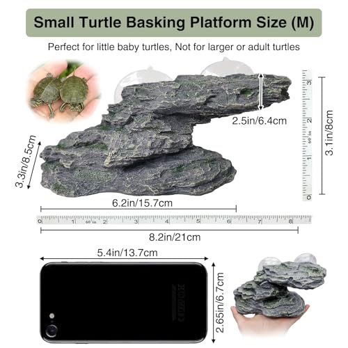 kathson Turtle Basking Platform Baby Tortoise Climbing Ramp Shale Reptiles Dock Resting Terrace Stone Aquarium Ornament Rock Landscaping Decoration for Frogs Newts (Medium Size:8.2”Lx3.3”Wx3.1”H)