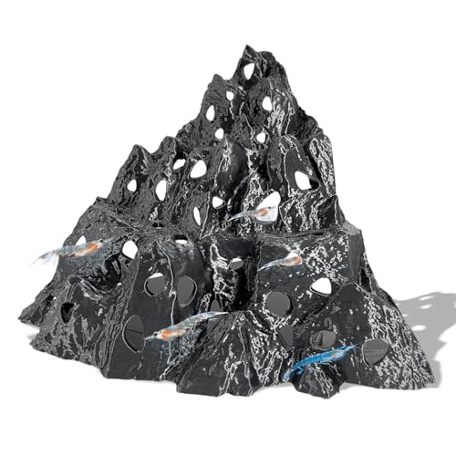 Rockery Cave, Aquarium Betta Fish Hideout Habitat Decor, Stable Resting Hiding Place for Cherry Shrimp, Dwarf Shrimp, Guppy and Small Fish (Black)