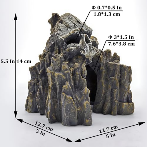 Aquarium Decor Skull Mountain Landscape Tank Ornaments for Betta Fish, Goldfish, and Reptiles Lizard Sleep Resting Play Cave