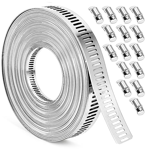 Hose Clamps, DIY 36 FT Metal Strap + 15 Fasteners, Hose Clamps Stainless Steel, Large Adjustable Hose Clamp Pipe Clamp for Pipe Automotive Mechanical Applications - size: 36 FT Metal Strap + 15 Fasteners